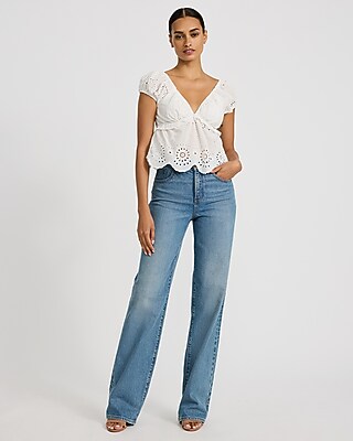 Cotton Eyelet V-Neck Puff Sleeve Top
