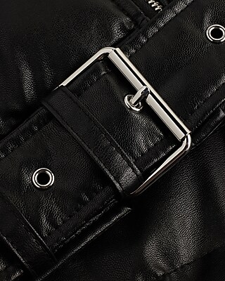 Faux Leather Moto Puffer Coat