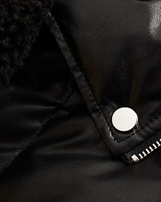 Faux Leather Moto Puffer Coat