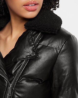 Faux Leather Moto Puffer Coat