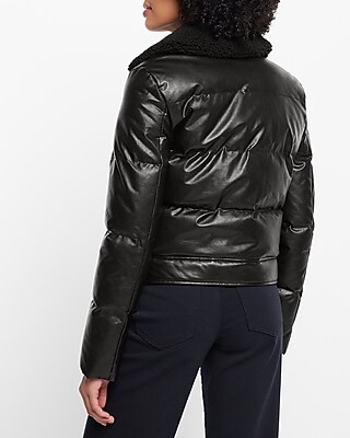 Faux Leather Moto Puffer Coat