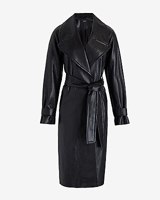 Faux Leather Belted Trench Coat Express
