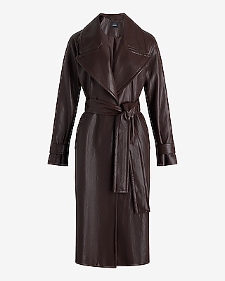 Faux Leather Belted Trench Coat