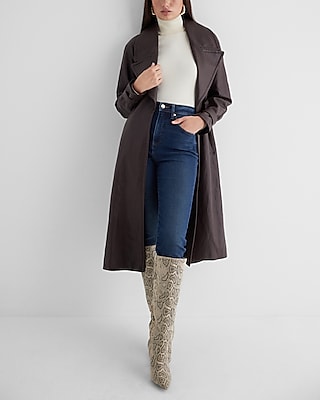 Faux Leather Belted Trench Coat