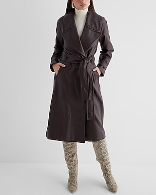 Faux Leather Belted Trench Coat