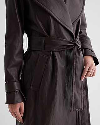 Faux Leather Belted Trench Coat