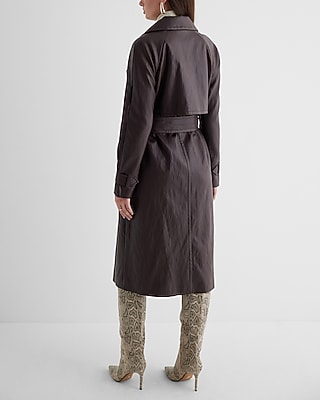 Faux Leather Belted Trench Coat