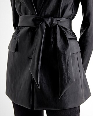 Faux Leather Belted Boyfriend Blazer | Express