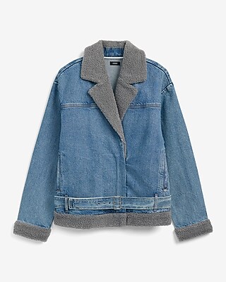 Denim Sherpa Moto Coat - image 5