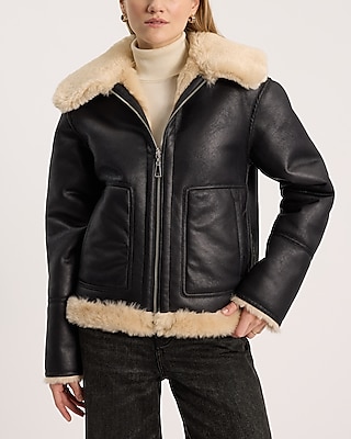 Reversible Faux Leather Shearling Jacket