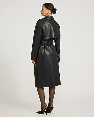 Faux Leather Belted Trench Coat