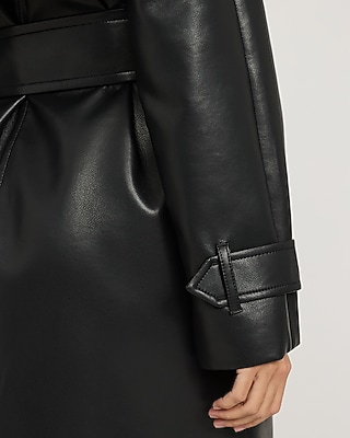 Faux Leather Belted Trench Coat
