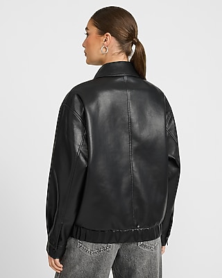 Oversized Faux Leather Bomber Jacket