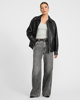 Oversized Faux Leather Bomber Jacket