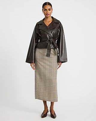 Faux Leather Belted Cropped Trench Coat