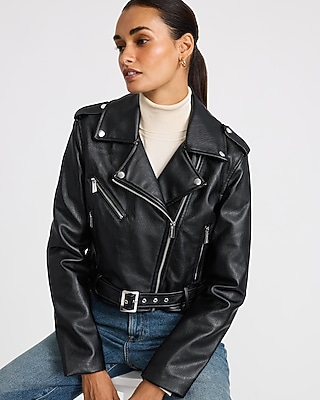 Faux Leather Cropped Moto Jacket - thumbnail 2