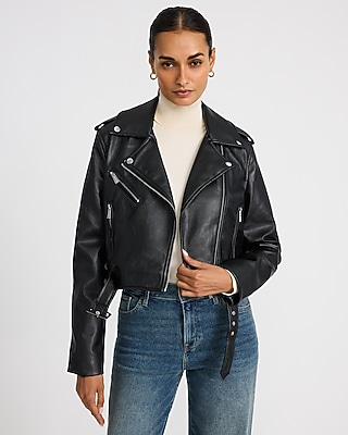 Faux Leather Cropped Moto Jacket