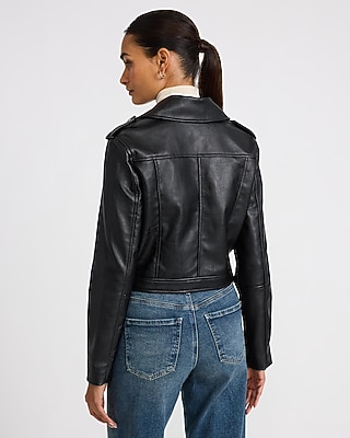 Faux Leather Cropped Moto Jacket | Express