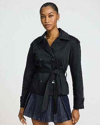 Double Breasted Black Cropped Trench Coat - image 2