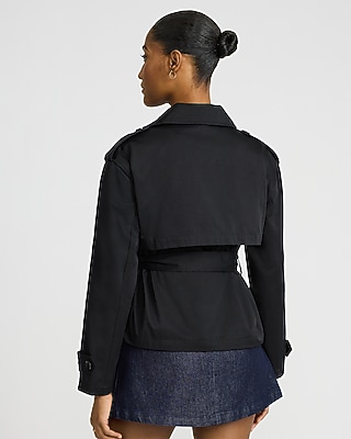Double Breasted Black Cropped Trench Coat - image 3