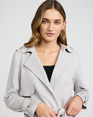 Faux Suede Wrap Midi Trench Coat - image 2