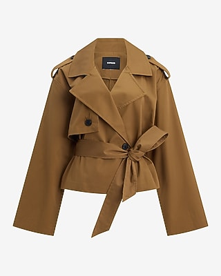Double Breasted Cropped Belted Trench Coat