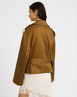 Double Breasted Cropped Belted Trench Coat