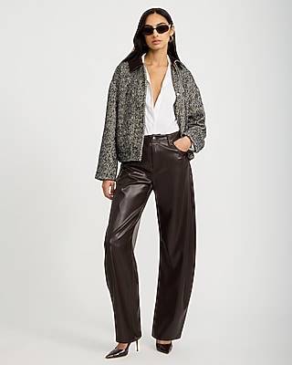 Herringbone Faux Suede Collar Bomber Jacket