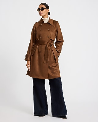 Faux Suede Double Breasted Belted Trench Coat - thumbnail 2