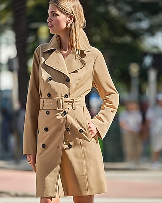 Piped Double Breasted Belted Midi Trench Coat