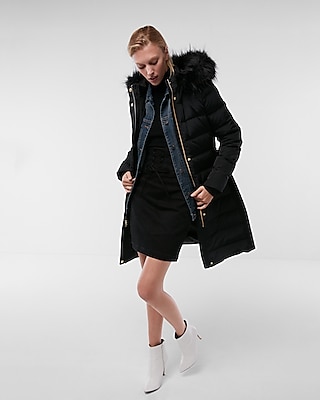 express long belted puffer coat