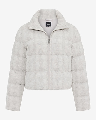 Printed Jacquard Zip Front Puffer Coat