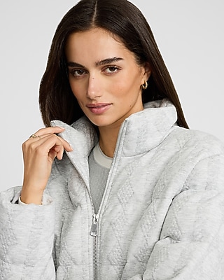 Printed Jacquard Zip Front Puffer Coat