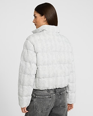 Printed Jacquard Zip Front Puffer Coat
