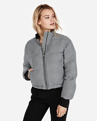 plaid puffer coat