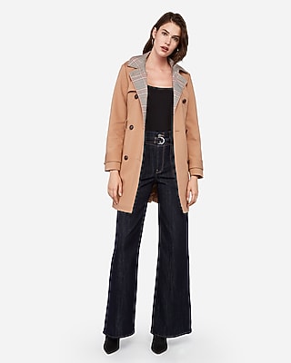 Classic Double Breasted Plaid Face Trench Coat | Express