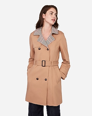 Classic Double Breasted Plaid Face Trench Coat | Express