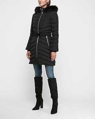 warehouse long belted padded coat