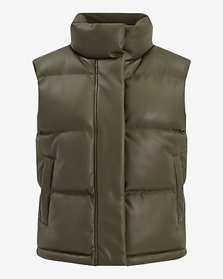 Faux Leather Cropped Puffer Vest