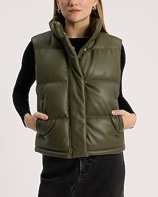 Faux Leather Cropped Puffer Vest