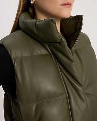 Faux Leather Cropped Puffer Vest