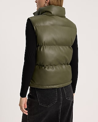 Faux Leather Cropped Puffer Vest