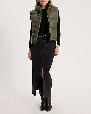 Faux Leather Cropped Puffer Vest