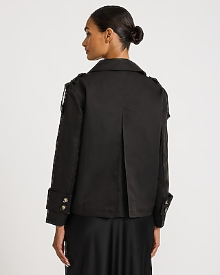 Double Breasted Funnel Neck Cropped Trench Coat