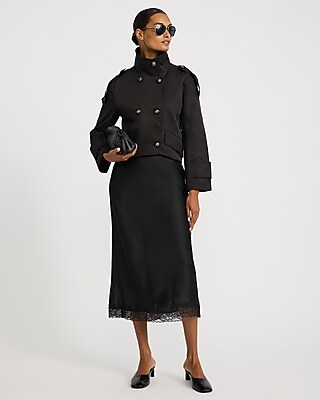 Double Breasted Funnel Neck Cropped Trench Coat