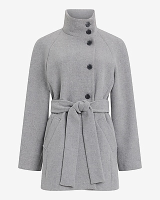 Wool-Blend Funnel Neck Belted Coat