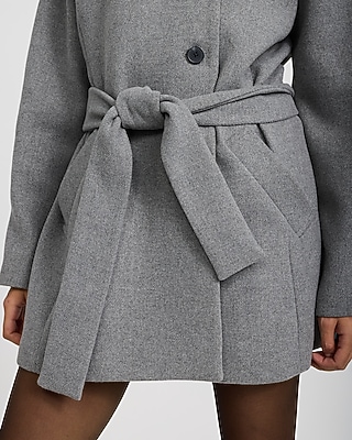 Wool-Blend Funnel Neck Belted Coat