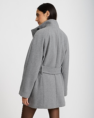 Wool-Blend Funnel Neck Belted Coat
