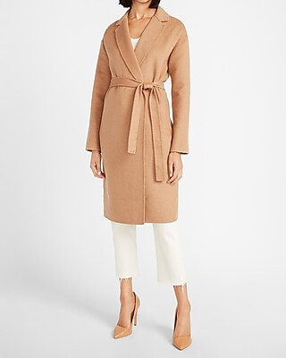 belted wrap front wool coat