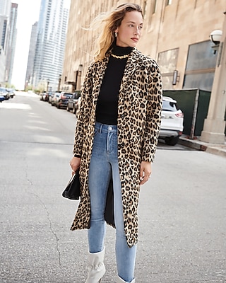 Express faux 2025 fur leopard coat